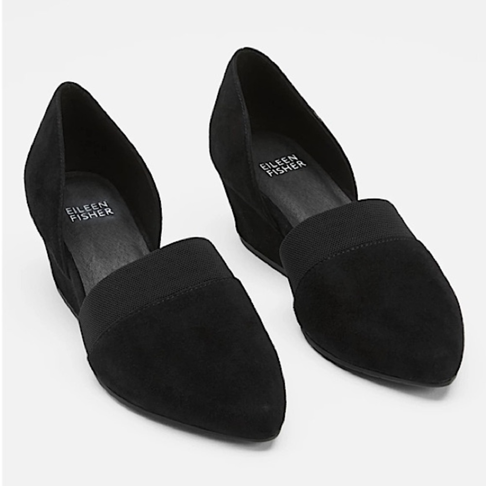 Eileen Fisher Hilly Black Suede Wedge Heels